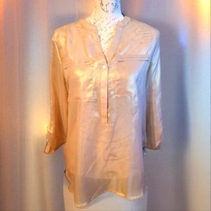 Apt. 9 Women Sheer Golden 3/4 Sleeve Blouse